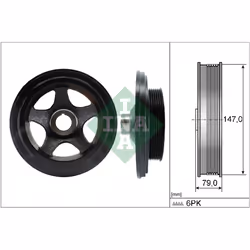 Diametro esterno [mm]: 147,00. Indice: 544 0142 10. Larghezza [mm]: 79,00. Numero del Produttore: 544 0142 10. N° di scanalat ...