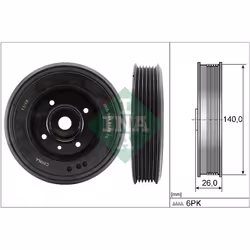 Diametro esterno [mm]: 140,00. Indice: 544 0158 10. Larghezza [mm]: 26,00. Numero del Produttore: 544 0158 10. N° di scanalat ...