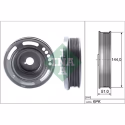 Diametro esterno [mm]: 144,00. Indice: 544 0168 10. Larghezza [mm]: 51,00. Numero del Produttore: 544 0168 10. N° di scanalat ...
