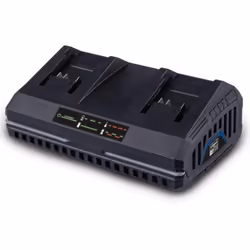 Con il doppio caricabatterie Scheppach SDBC4.5A è possibile ricaricare due batterie contemporaneamente e in brevissimo tempo. ...