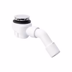 Piletta orizzontale a vite Domoplex per doccia con foro da 65 mm. Coperchio in plastica cromata da 90 mm. Piletta Domoplex, c ...