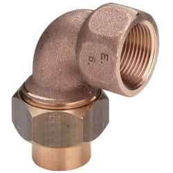 Bocchettone a 90° ff 3/4'-18 bronzo, portagomma di ottone, gomito di bronzo, estremità a saldare femmina, filettatura Rp, a sede conica, a gomito
