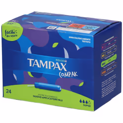 Tampax Compax Super offrono una protezione affidabile e discreta durante il ciclo mestruale. Dotati di un applicatore in plas ...