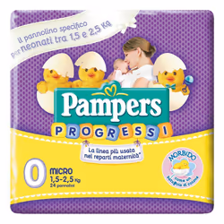Pampers Progressi Micro sono pannolini fatti di materiali ultra soffici pensati appositamente per i bimbi più piccoli. Taglia ...