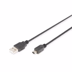 Digitus Cavo di collegamento USB 2.0, tipo A su Mini B, 1 m, USB A, Mini-USB B, USB 2.0, Maschio/Maschio, Nero
