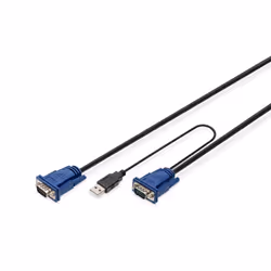 Digitus Cavo USB KVM per consolle KVM, 3 m, PS/2, PS/2, VGA, Multicolore, Nero, USB