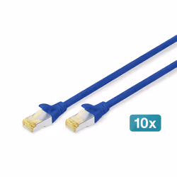 Digitus Cable de conexión CAT 6A S/FTP, 10 pezzi, 0,25 m, Cat6a, S/FTP (S-STP), RJ-45, RJ-45, Blu