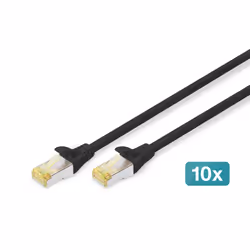 Digitus Cavo patch CAT 6A S/FTP, 10 pezzi, 0,5 m, Cat6a, S/FTP (S-STP), RJ-45, RJ-45, Nero