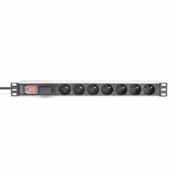 Digitus Socket strip with aluminum profile and switch, 7-way CEE 7/5 sockets, 2 m cable with surge protection and switch