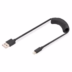 Digitus Cavo a spirale USB 2.0 - da USB - A a Lightning, 1 m, USB A, USB A, USB 2.0, 0,48 Gbit/s, Nero