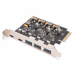 Digitus Scheda PCIe 2 USB-C + 3 USB A, PCIe, USB 3.2 Gen 2 (3.1 Gen 2), USB tipo-C, PCI 2.0, Nero, Nichel, PC, Cina