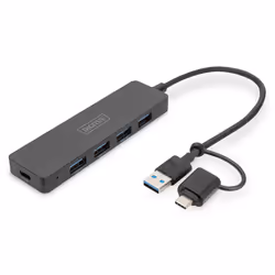Digitus Hub USB 3.0, 4 porte, Slim Line, USB 3.2 Gen 1 (3.1 Gen 1) Type-A + Type-C, USB 3.2 Gen 1 (3.1 Gen 1) Type-A, 12000 M ...