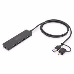 Digitus Hub USB 3.0, 4 porte, Slim Line, USB 3.2 Gen 1 (3.1 Gen 1) Type-A + Type-C, USB 3.2 Gen 1 (3.1 Gen 1) Type-A, 12000 M ...