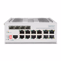 Digitus Switch PoE di rete Gigabit Ethernet a 8 porte, industriale, gestito L2, 4 Uplink SFP