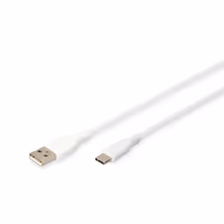 Digitus Cavo di collegamento USB-C in silicone, 2 m, bianco, 2 m, USB A, USB C, USB 2.0, 0,48 Gbit/s, Bianco