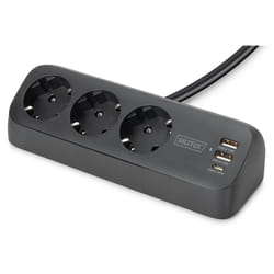 Digitus Presa per ufficio a 3 vie con 2x connessioni USB-A e 1x USB-C, nero