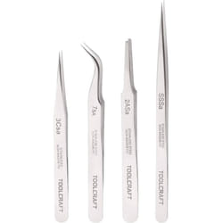 Toolcraft - 816747 Kit pinzette 4 parti ss sa, 2a sa, 7 sa, 3c sa Piatte-tonde, Punte curve, piegate 55°, Acuminate, Acum
