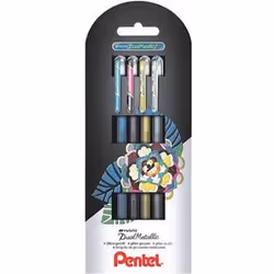 Pentel Dual Metallic, Penna stick a sfera, Multicolore, Nero, Blu, Oro, Argento, Plastica, 0,5 mm, 4 pz