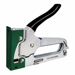 Pistola manuale per graffette Prebena HTVX08 per graffette tipo VX da 6-8 mm Dati tecnici: Lunghezza 170 mm Larghezza 20 mm A ...