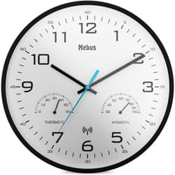 Mebus Orologio da parete radiocontrollato moderno con indicatore di temperatura e umidità, 30 cm, orologio radio soggiorno, orologio da
