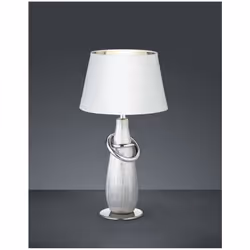 La lampada da tavolo THEBES di Trio Lighting è composta da una struttura in ceramica color argento e paralume in tessuto bian ...