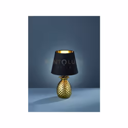 PINEAPPLE LAMPADA DA TAVOLO CERAMICA ANANAS ORO CON PARALUME NERO E ORO H.35CM