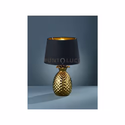 PINEAPPLE LAMPADA DA TAVOLO CERAMICA GRANDE ANANAS ORO CON PARALUME NERO E ORO H.45CM
