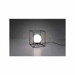 GABBIA LAMPADA DA TAVOLO CON STRUTTURA METALLO NERO E SFERA VETRO BIANCO LATTE L.14,5CM, P.14,5CM, H.17,5CM