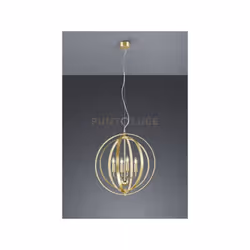 CANDELA SOSPENSIONE 4 CERCHI METALLO ORO SATINATO ORIENTABILI CON INTERNO DECORO CRISTALLI D. 56CM, H.150CM