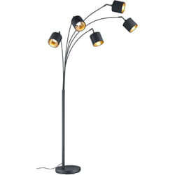 Reality Leuchten - Lampada da terra 5 luci, nero opaco e oro, H200 cm, Tommy