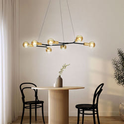 Trio - Lampada a sospensione retrò a soffitto 7 fiamme lampada a sospensione in ottone nero, 7x E27, IP20, LxPxH 91x45x150cm, soggiorno sala da