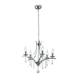 Trio - Lampadario 5 luci Metallo Cromato e Pendagli Grasparenti Lucerna gd