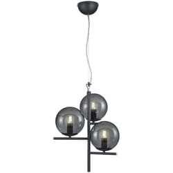Lampada a sospensione 3 luci, metallo e vetro, antracite e fumé, d 40 cm, Pure