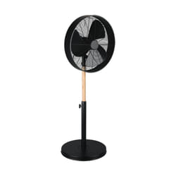Reality Leuchten - Ventilatore Pedana da Terra Nero e Legno Oscillante Elegante Viking gd Trio