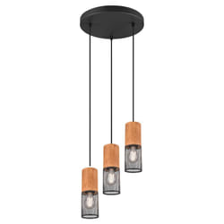 Trio - Lampada Sospensione 3 Luci Cilindri Gabbia Metallo Nero Legno cm Tosh gd