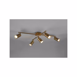 MARLEY PLAFONIERA 2 BARRE ORIENTABILI 5 Faretti e portafarettiS CILINDRO METALLO OTTONE ANTICATO L. 77,5CM