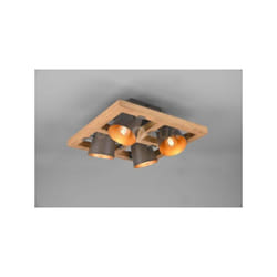 Plafoniera bell quadrata legno naturale 4 Faretti e portafarettis orientabili diffusori metallo 39X39CM acciaio anticato nterno oro 601900467