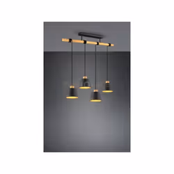 HARRIS SOSPENSIONE 4 DIFFUSORI METALLO NERO INTERNO ORO CON STRUTTURA E PARTICOLARI IN LEGNO NATURALE L. 85CM