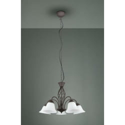 Trio - rustica lampadario metallo ruggine con 5 diffusori vetro bianco d. 60CM