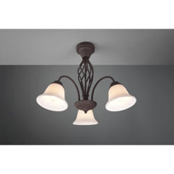 Trio - rustica plafoniera metallo ruggine con 3 diffusori vetro bianco d. 55CM