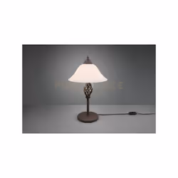 RUSTICA LAMPADA DA TAVOLO METALLO RUGGINE CON DIFFUSORE VETRO BIANCO H. 50CM