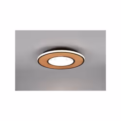 DEACON PLAFONIERA LED METALLO NERO E INSERTO LEGNO NATURALE DIMMERABILE CON INTERRUTTORE D. 50CM