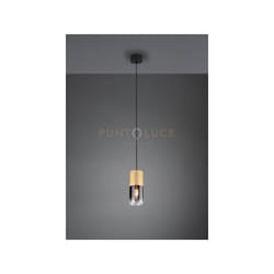 Trio - Sospensione robin vetro fumè e trasparente D.10cm cilindro metallo ottone satinato 310600154