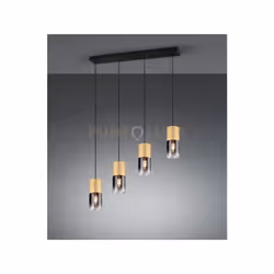 ROBIN SOSPENSIONE 4 CILINDRI METALLO OTTONE SATINATO E VETRI FUME' E TRASPARENTI L. 80,5CM