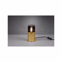 ROBIN LAMPADA DA TAVOLO CILINDRO METALLO OTTONE SATINATO E VETRO FUME' E TRASPARENTE H. 25,5CM