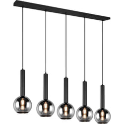 Lampada a sospensione 5 luci, metallo, nero opaco, L115 cm, Clayton