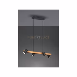 MARLEY SOSPENSIONE RETTANGOLARE CON BARRA LEGNO 4 CILINDRI NERO OPACO L. 80CM