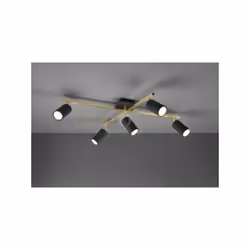 MARLEY PLAFONIERA 2 BARRE ORIENTABILI ORO CON 5 Faretti e portafarettiS CILINDRI NERO L.77,5CM