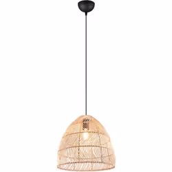 Con la sua combinazione di materiali naturali, la lampada a sospensione monofiamma RIKE riflette la tendenza boho. Il paralum ...