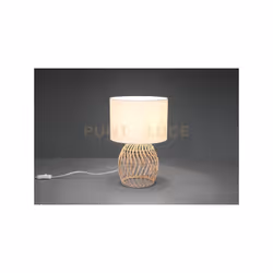 RIKE LAMPADA DA TAVOLO IN RATTAN EFFETTO NATURALE CON PARALUME BIANCO H. 38CM